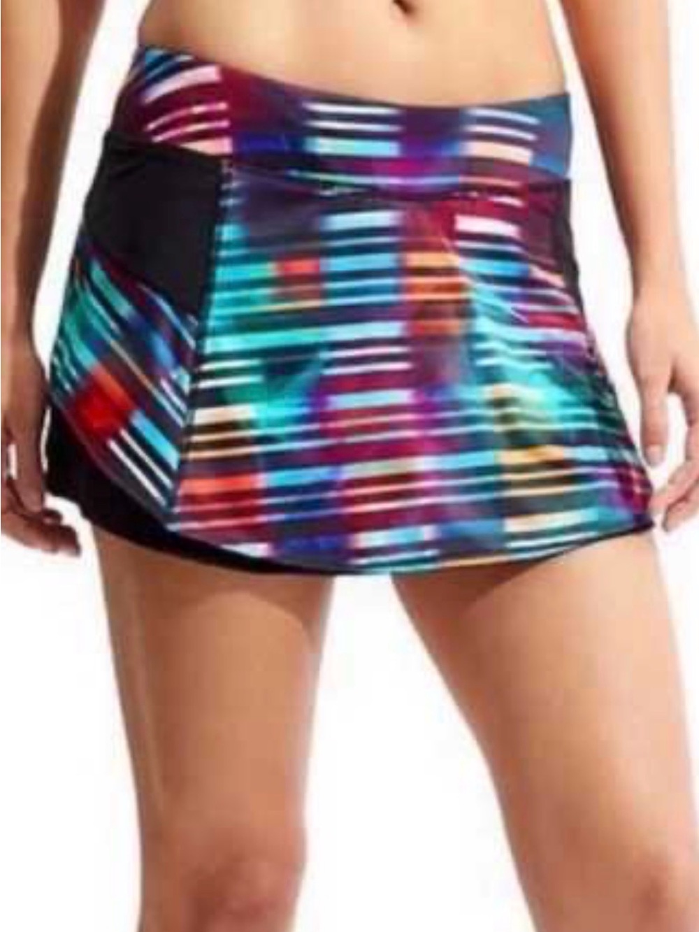 Athleta Multicolor Striped Skater Skirt with Black Panels